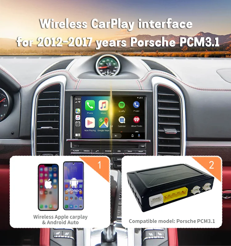 

Wireless CarPlay Android Auto Interface for Porsche Cayenne Panamera Macan 911 Boxster 2010-2016 PCM System