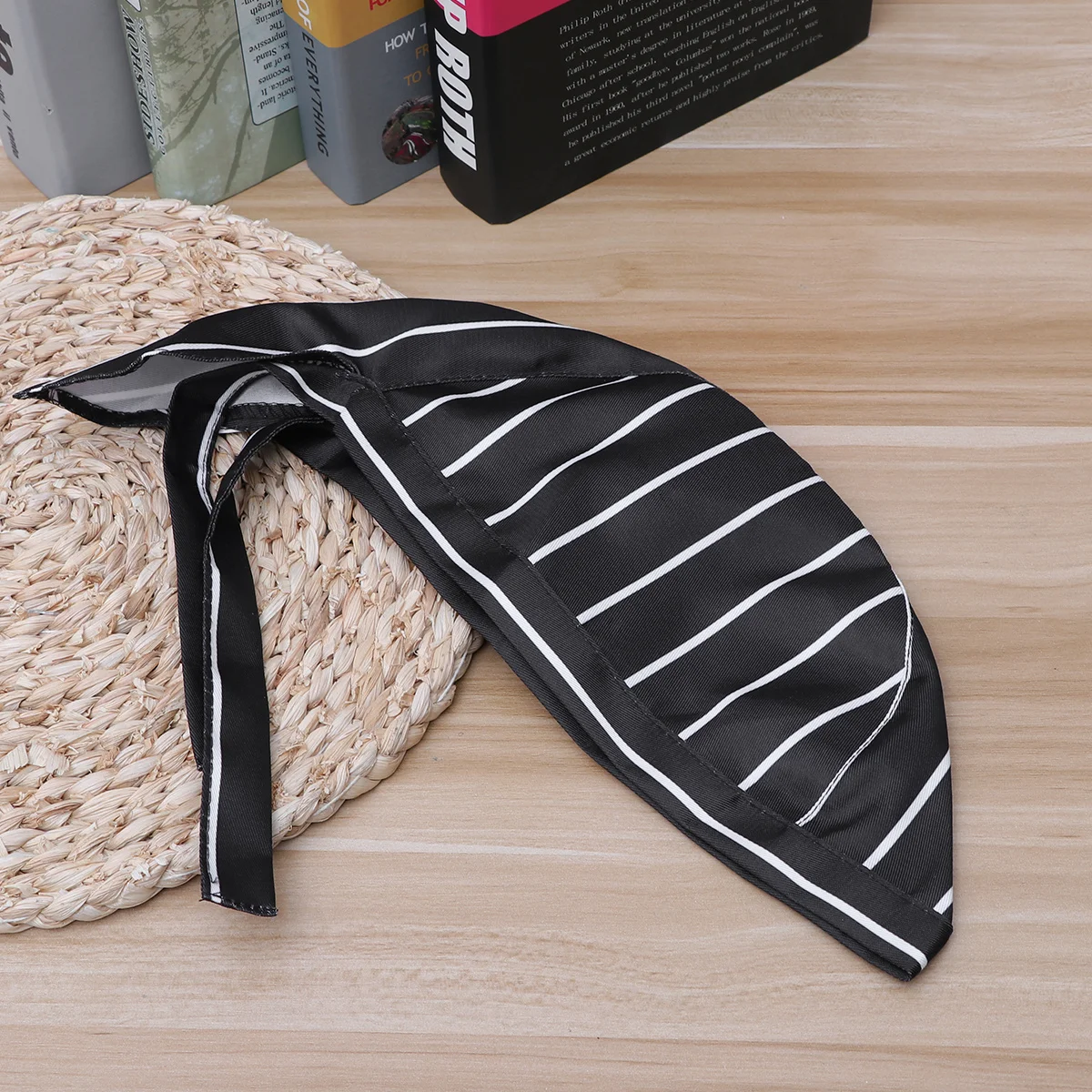 요리사 모자 터번 케이터링 스컬 캡 블랙 화이트 조절 가능한 리본 부드러운 캔버스 남녀 공용 서버 일상 착용에 이상적