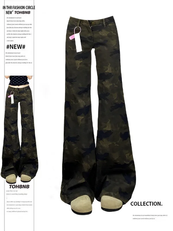 

American Sle High Waist Slim Fit Bootcut Jeans Women's Autumn Winter New Faion Camouflage Print Casual Comfortable Jeans