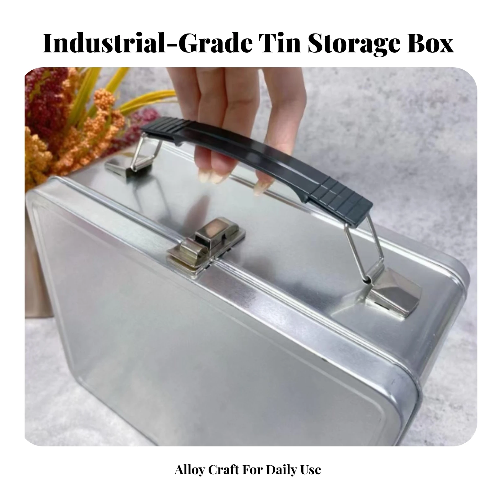 Metal Storage Box with Hinged Lid Sturdy Metal Storage Box with Handle Portable Compact for DIYers, Workshop, Desk