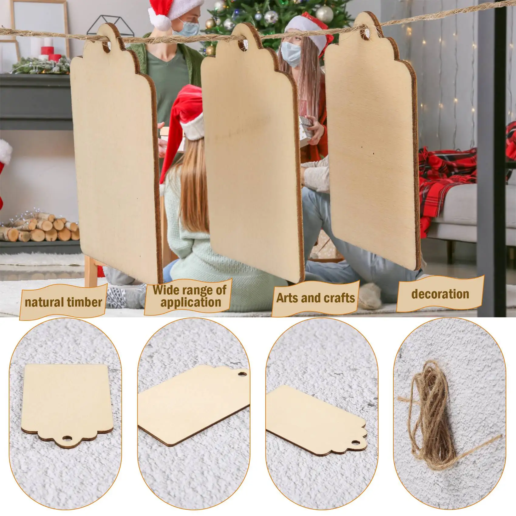 

67NEW 100 Pcs Wood Tag, 2.7 x 1.5 Inch Unfinished Wooden Tags with Hole,for Hanging & Wedding Decor,Craft Projects