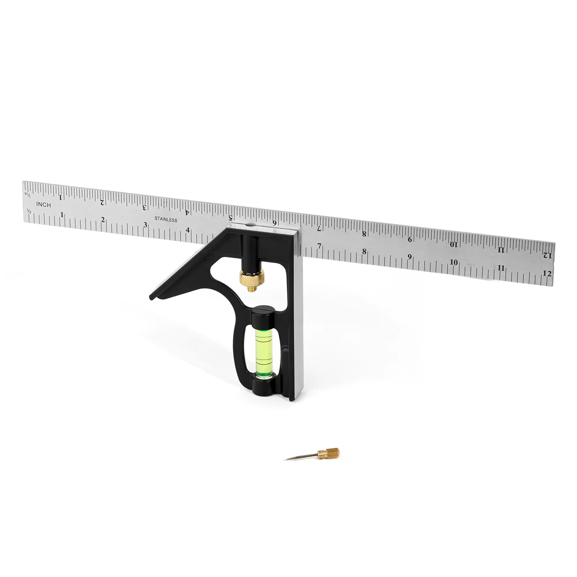 300mm 12 Zoll Verstellbarer Edelstahl-Winkel-Kombinationslineal 45 90 Grad Zimmermanns-Messlineal mit Wasserwaage