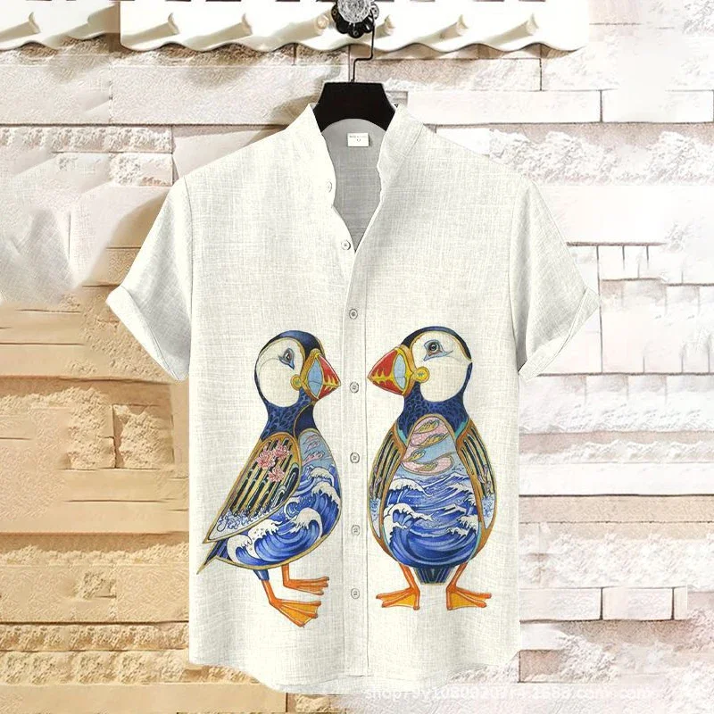 

2024 Cross-border Hot Sale Hawaiian Shirt Duck Print Shirt European Size Beach Foreign Trade Exclusive Men's Plus Size Shirts