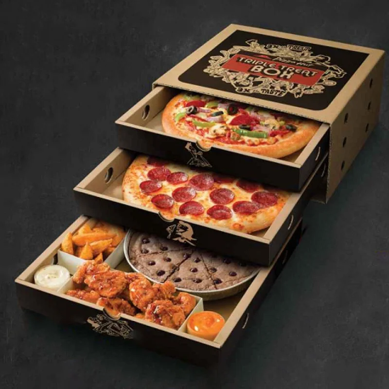 Customized productGood quality Kraft Paper Folding Takeaway Pizza Triple Treat Box