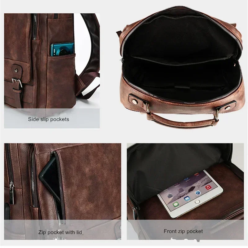 Fashion Leather Men Backpack Large Capacity Business Male 15.6\