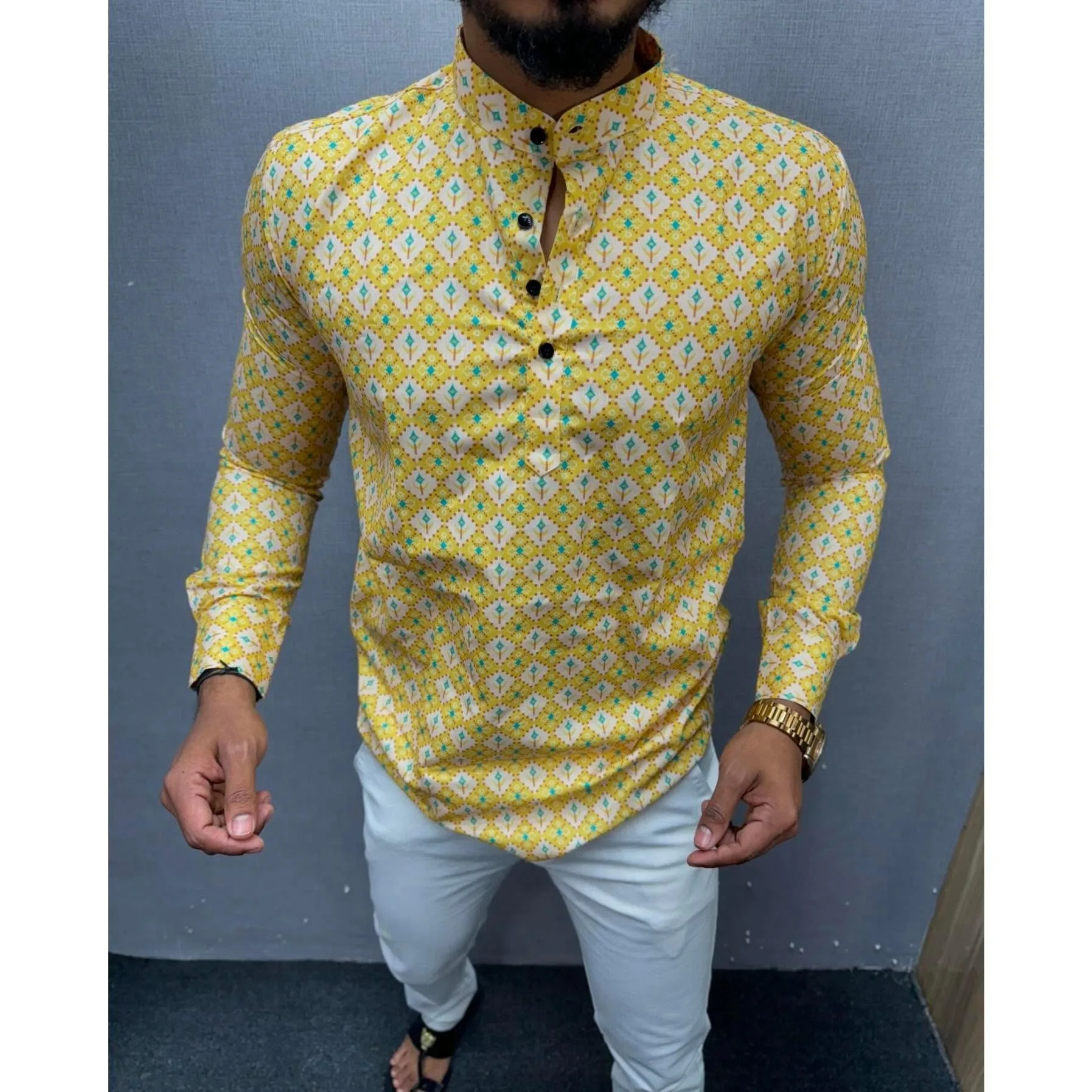 نسخة الشرق الأوسط نمط الشرق الأوسط شخصية إسلامية برونزية بأكمام طويلة قميص مسلم الوطني Ropa Camisas De Hombre #6