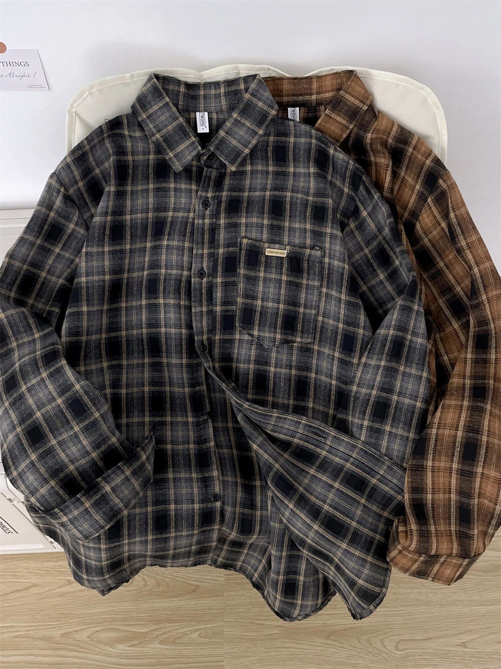 

Retro Japanese Style Long Sleeve Plaid Shirt Loose Casual Outerwear for Men And Women Autumn Winter New Arrival Basic Style