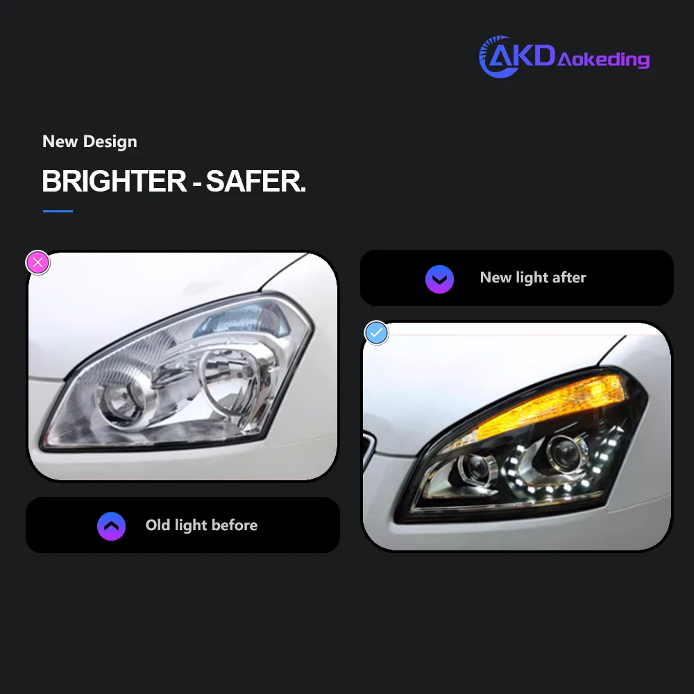 AKD Head Lamp for Nissan Qashqai LED Headlight 2007-2016 Headlights Qashqai DRL Turn Signal High Beam Angel Eye Projector