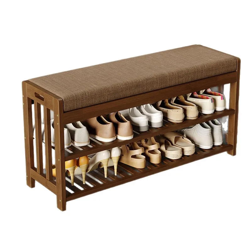 

Multifunctional Bamboo Shoe Storage Bench with Door, Dustproof Entryway Seat, Space-Saving Integrated Shoe Rack for Hallway