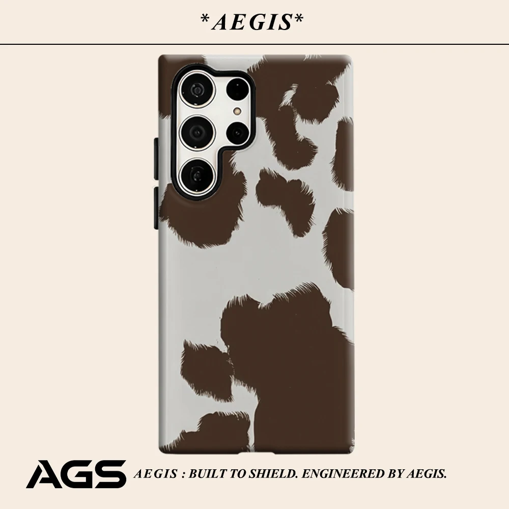 Brown-White Leopard Phone Case for Samsung Galaxy S25 Ultra S24 S23 Ultra Plus Glossy Double-layer Back Cover