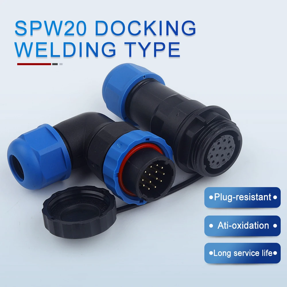 

SP20 Elbow Docking Type IP68 Waterproof Connector Fast Aviation Plug Socket Male Female Welding Industrial Cable Wire Connectors