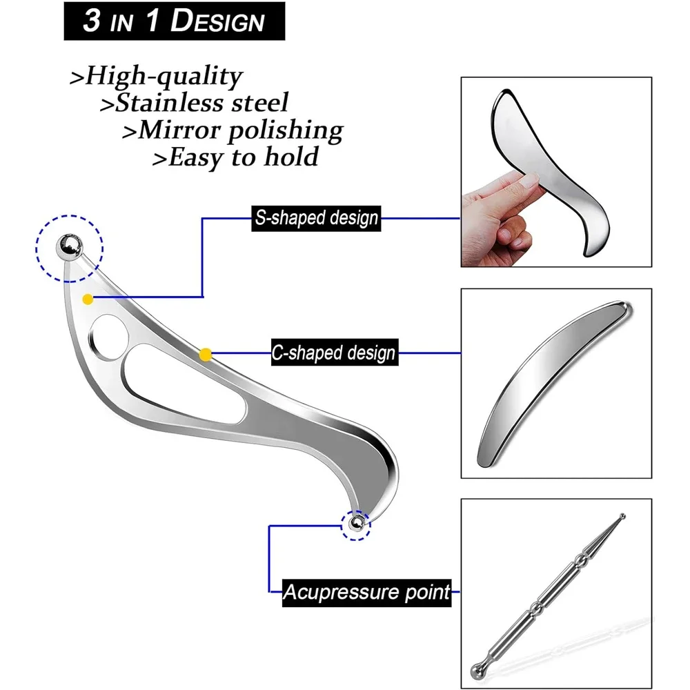 Outil de Énergie IASTM à Double Bord Oblique en Acier Inoxydable, Détacheur Myofascial, Grattoir Musculaire, Raclage des Tissus Profonds