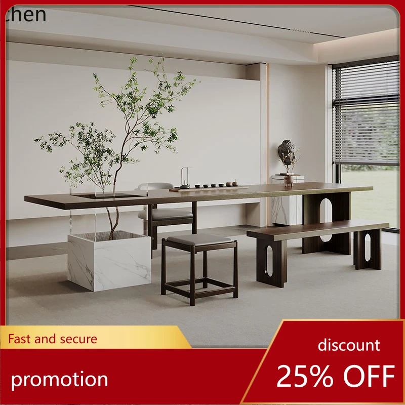 YFY New Chinese Style Tea Table and Chair Set Solid Wood Large Board Modern Business Tea Table for Office and Home Use
