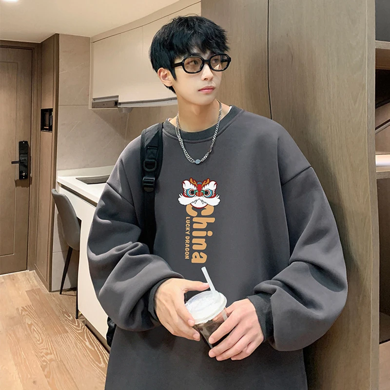 

Мужские толстовки с принтом дракона в китайском стиле, весенние пуловеры с длинными рукавами и круглым вырезом, мужские повседневные свободные уличные топы, мужские