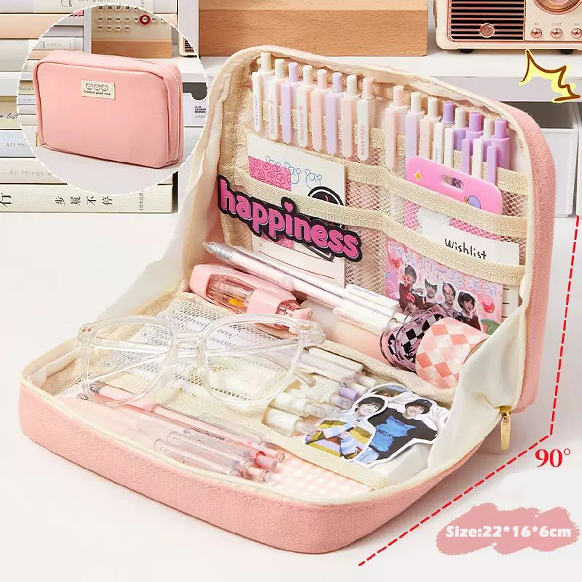 Large Capacity Kawaii Pencil Case Cosmetic Bag Cute Canvas Pen Pouch Organizer Korean for Girl School Office Supplies Stationery