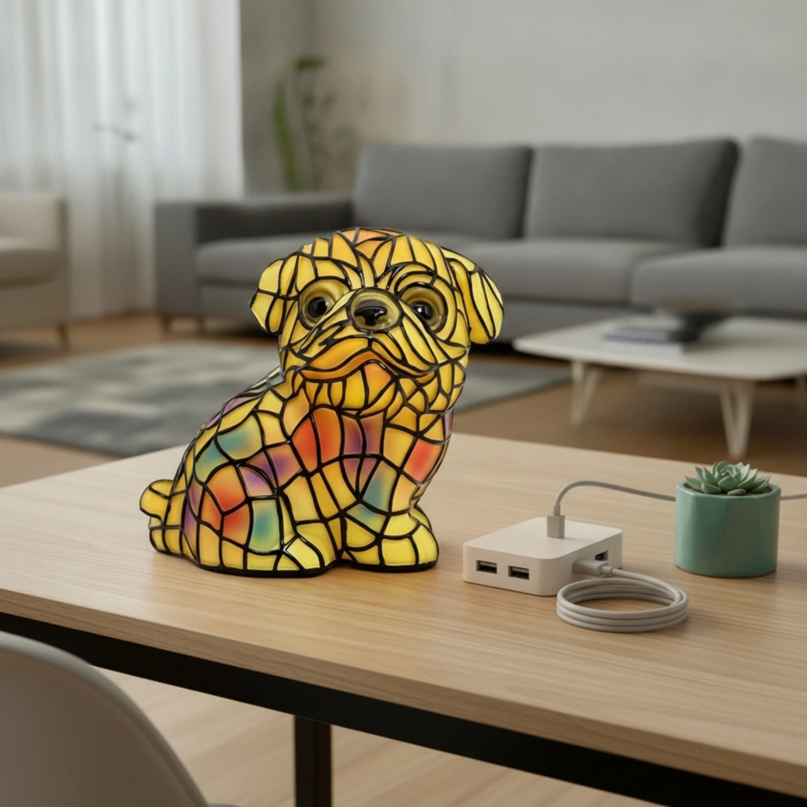 Dog Night Light Mosaic Dog Lamp Puppy Night Light Warm Glow Puppy Lamp Tabletop for Children, Bedside Table, Bedroom