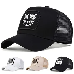 Zęby Uśmiechnięta Twarz Haft Baseball Mesh Cap Truck Hat Dla Mężczyzn Kobiet Dorosłych Outdoor Casual Sun Caps Regulowana Sportowa Czapka Golf