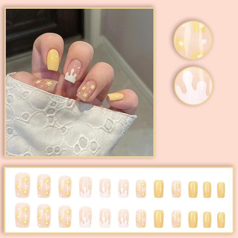 

24Pcs Artificial False Nails French Press On Nail Art Seamless Removable Wearing Reusable Fake Nails Full Cover Nail Tips