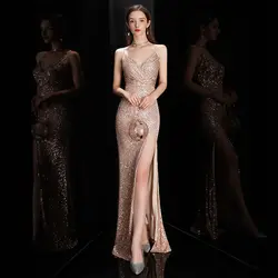 Suspender evening dress female 2023 new noble sexy banquet temperament long style hostess aura queen