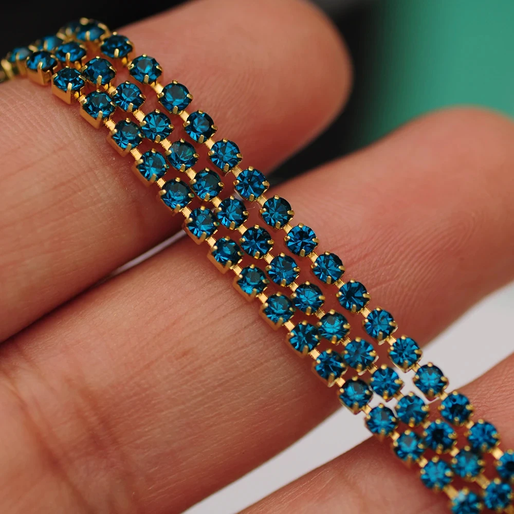 10m Goldboden Glitzer-Glas-Kristall-Strass-Kette zum Aufnähen für DIY-Schmuck, Näharbeiten und Bekleidungszubehör – Detail 6