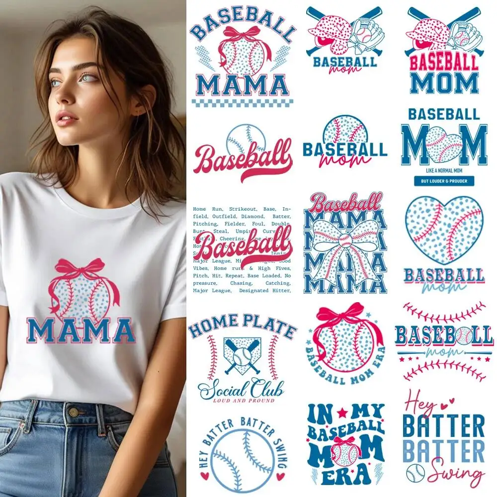 Fashion Baseball Sports Bow Transfer Patches For Clothes Applqiues DIY A-Level Washable T-shirts Iron-on Thermal Stickers