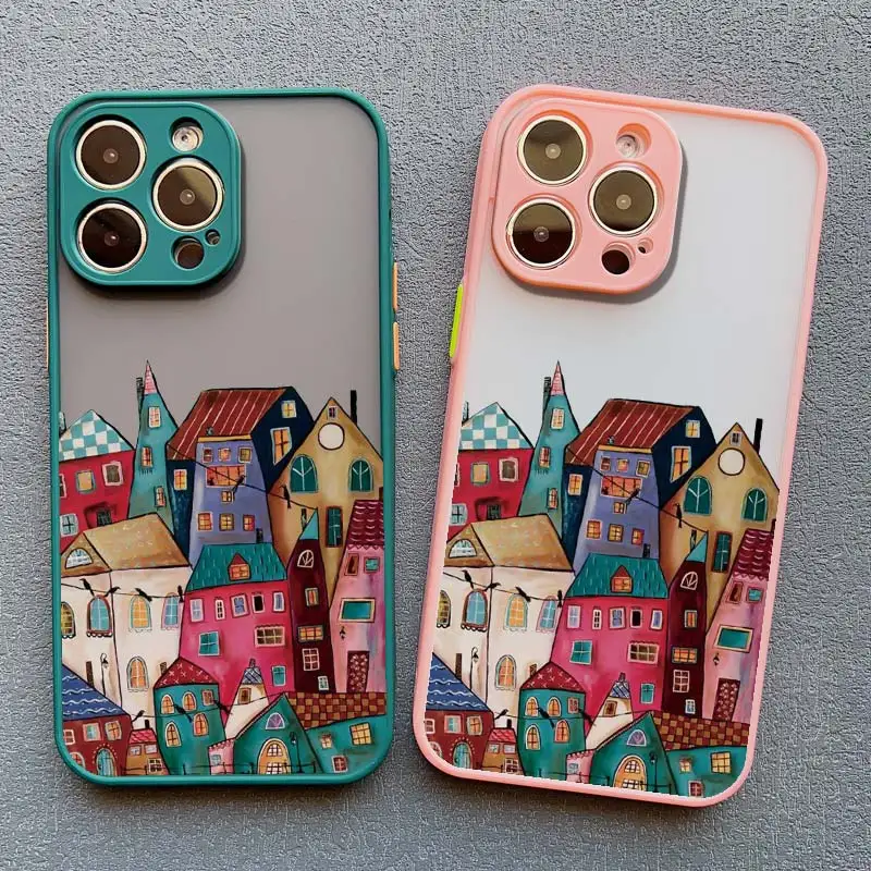 Colorful Town Phone Case for Iphone X XR XS 7 8 Plus 15 14 16 Pro Plus 13 12 11 Pro Max Mini SE2 Shockproof Back Cover Fundas