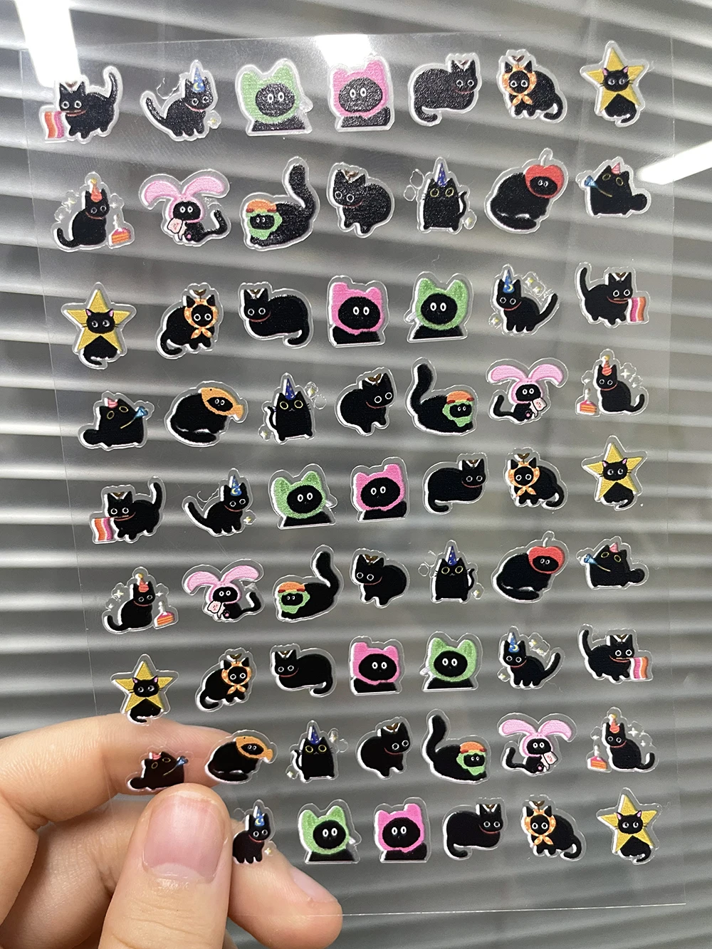 Kawaii Cute Black Cat Korean Japanese Nail Sliders Graffiti Painting Kitten Dog Animals Nail Art Manicure Decors Stickers