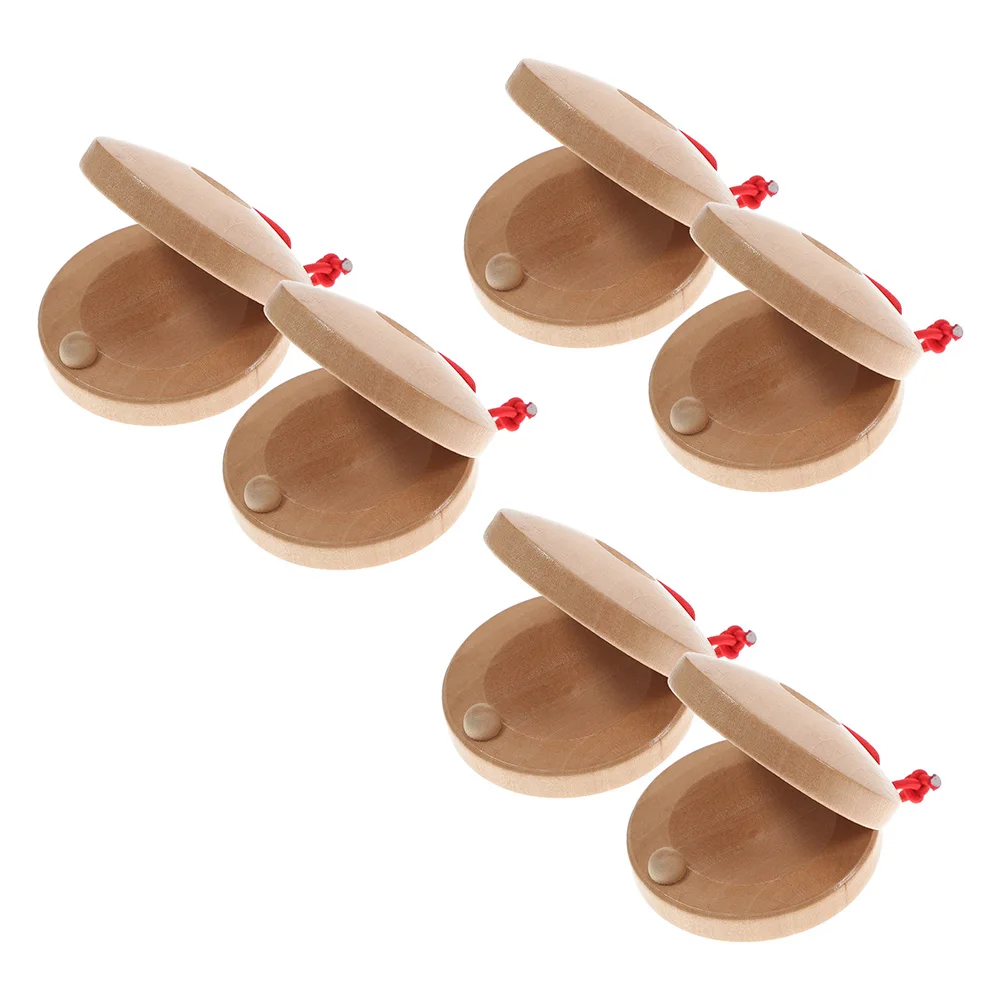 

6pcs Wooden Castanets Hand Percussion Instruments Cotton Rope Small Musical Toys Kids Adults DIY Wood Finger Castanets