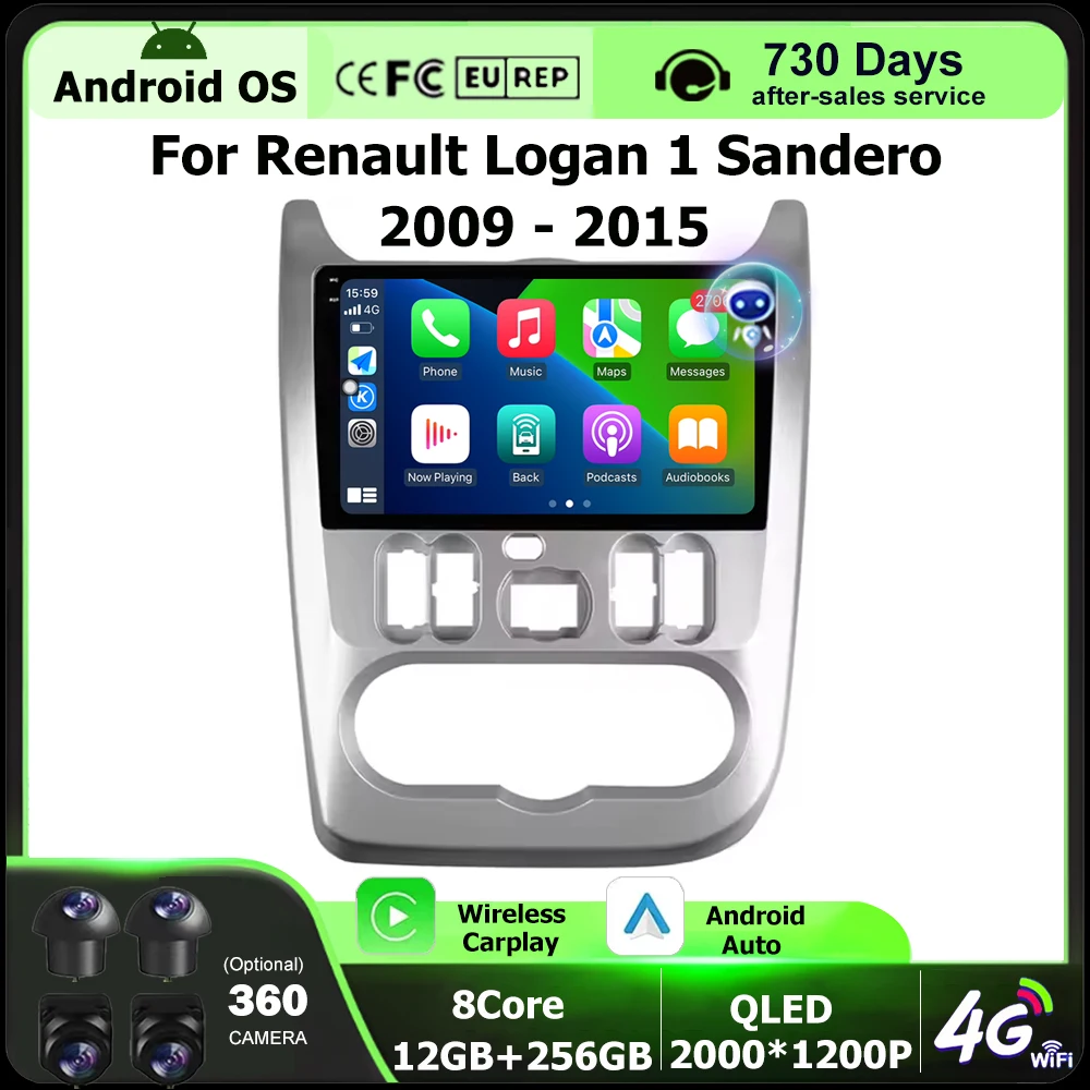 Radio Multimedia para Auto con Reproductor de Video, GPS y Navegación para Renault Logan 1 Sandero 2009-2015, Android 16, Auto Carplay, Unidad Principal con 4G WIFI