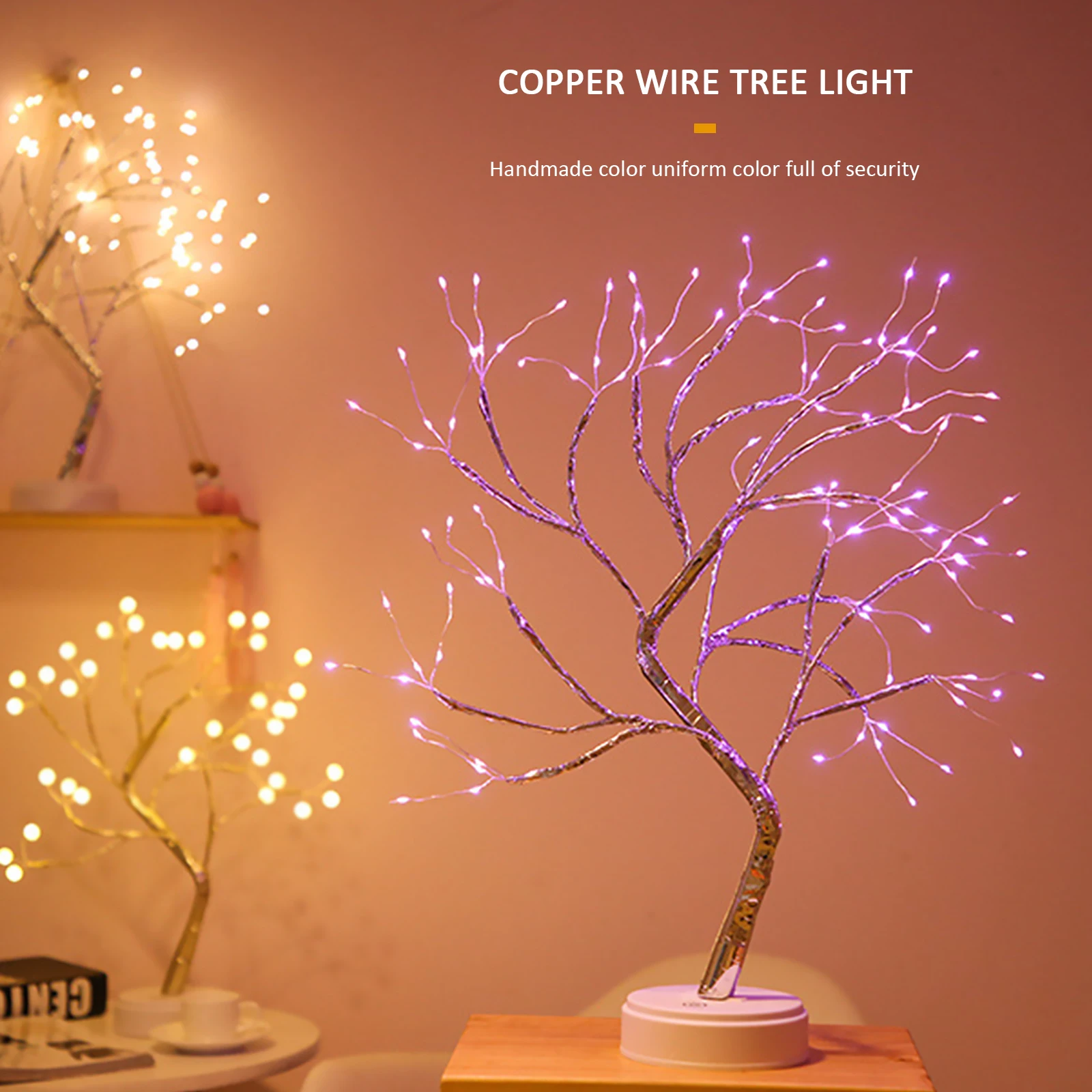 LED Night Light Tabletop Bonsai Tree Light Lamp Touch Switch Copper Wire Bedside Light for Bedroom Children Home Xmas Decoration