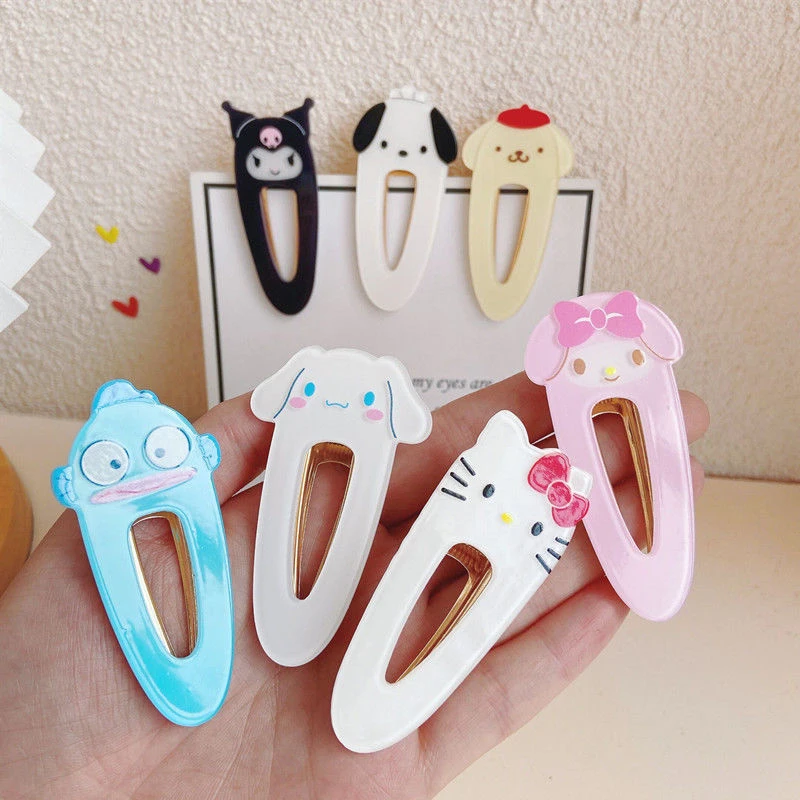 Kawaii Sanrio Hair Clip Cute Cartoon Cinnamoroll Melody Kuromi Hairpin Side Bangs Clips For Girls Lovely Hair Accessories