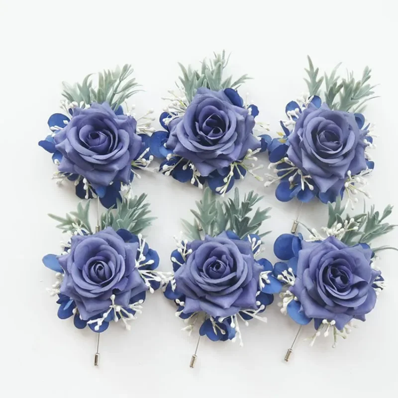 

*1/6PCS Sapphire Blue Rose Wedding Wrist Corsage Boutonniere For Bride Bridesmaid Men Groom Red Rose Wedding Flower Accessories