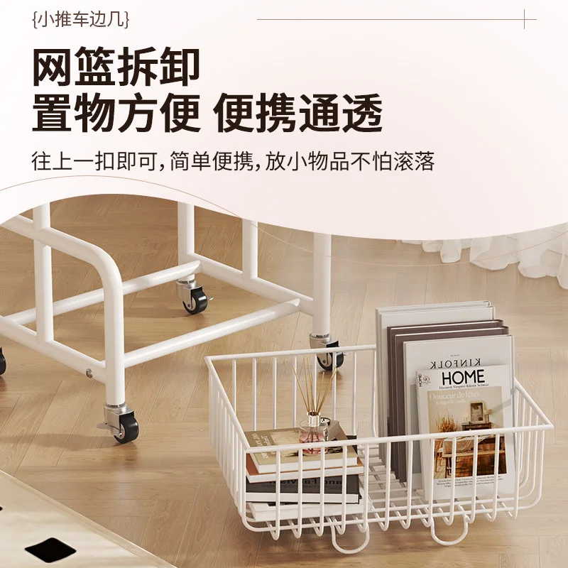 Tisch, beweglicher Wohnzimmerwagen, Regal, kleiner Couchtisch mit cremefarbenem Wind auf Rollen, mittelalterlicher Schrank für Haushaltssnacks