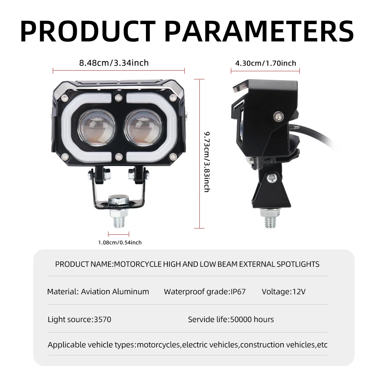 1PCS Universal 12V Motorcycle Spotlights Headlight Dual Lens White Yellow High/Low Beam RGB Angel Eyes LED Driving Lights