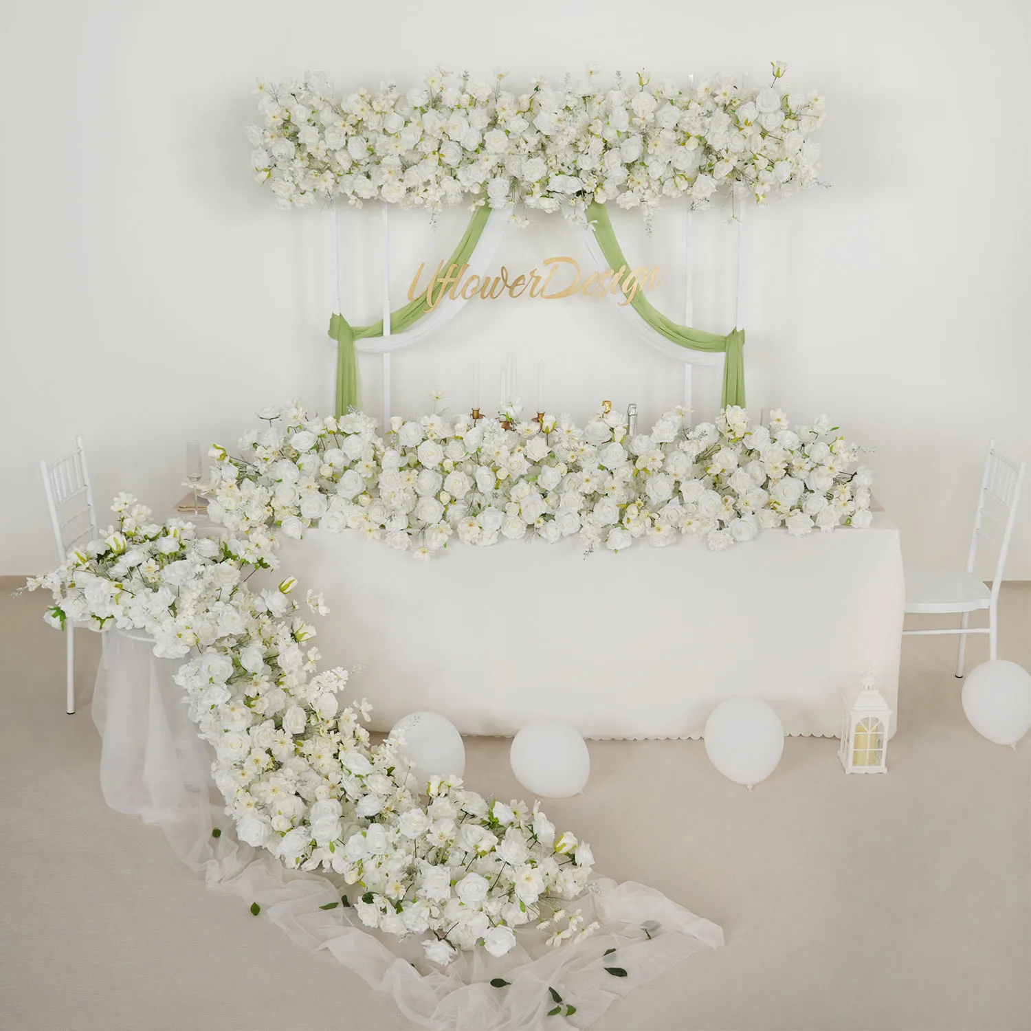 

Uflower 3D Luxury White Rose Wedding Backdrop Arch Decor Floor Flower Floral Arrangement Table Centerpiece Flower Event Props