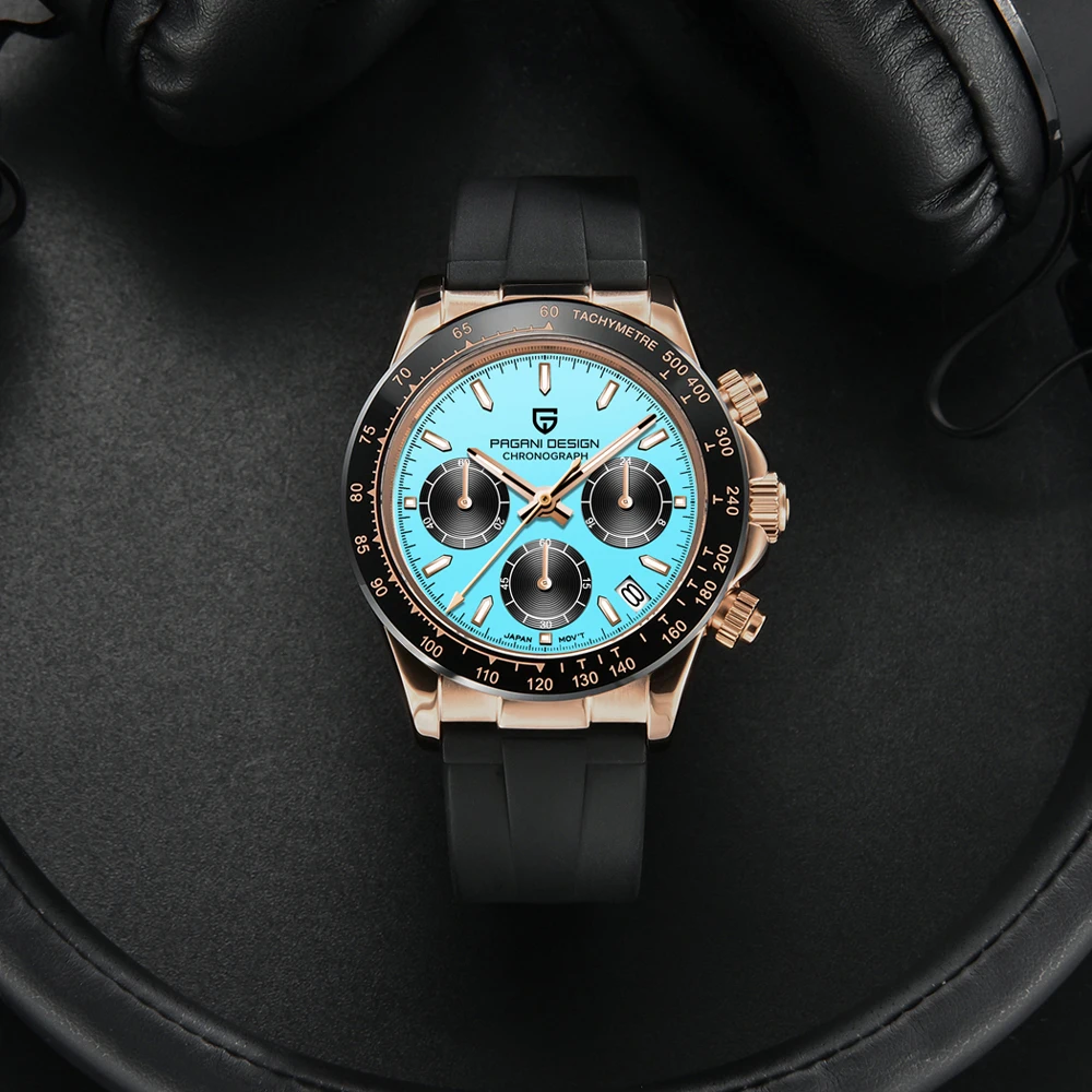 PAGANI DESIGN 1664 Watch Luxury Gold Blue Quartz Watch Men's AR Sapphire Crystal Calendar Waterproof Stainless Steel Men's Watch