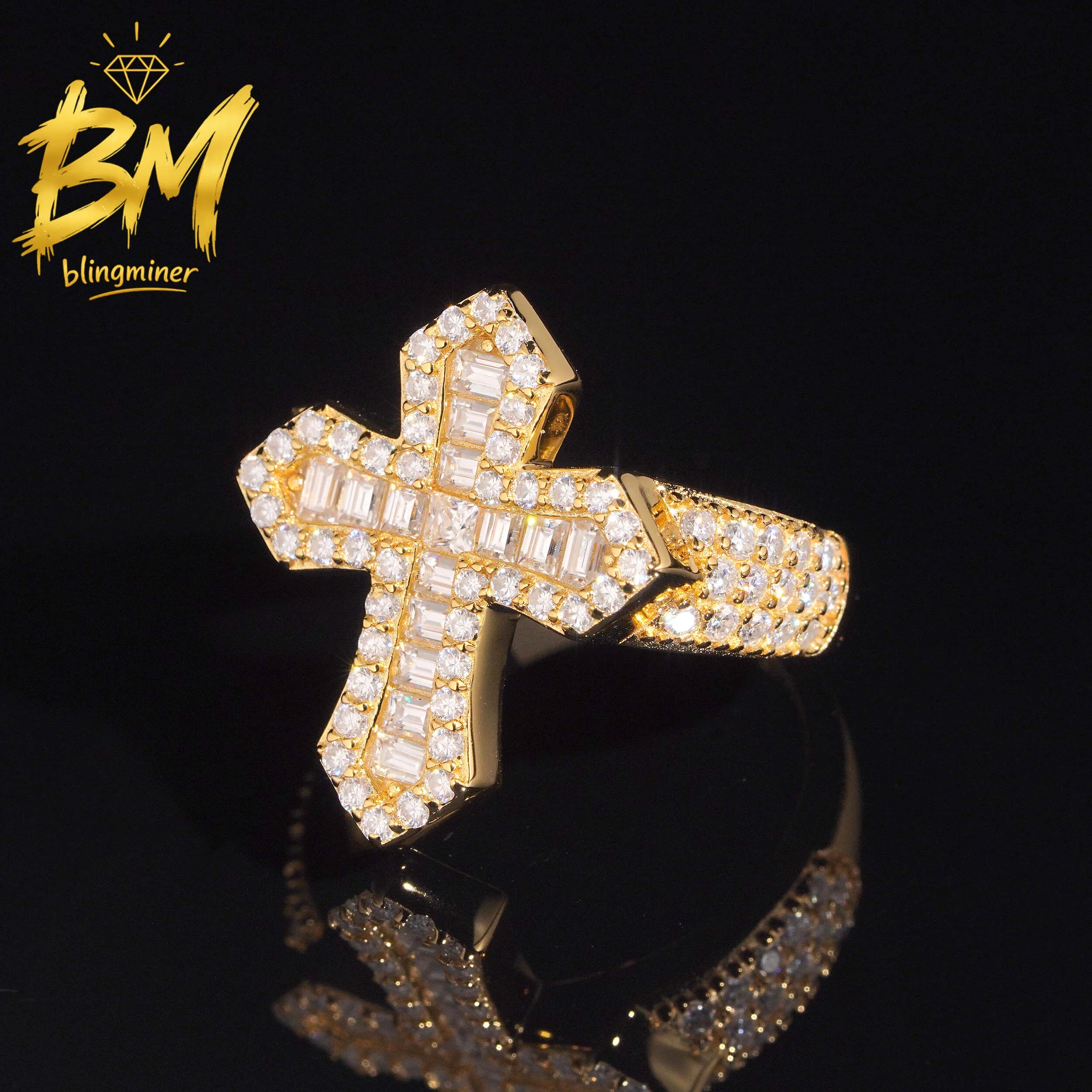 Blingminer Hip Hop Cross VVS Moissanite Rings For Men Women S925 Silver Finger Jewelry Pass Diamonds Tester GRA Free Shipping