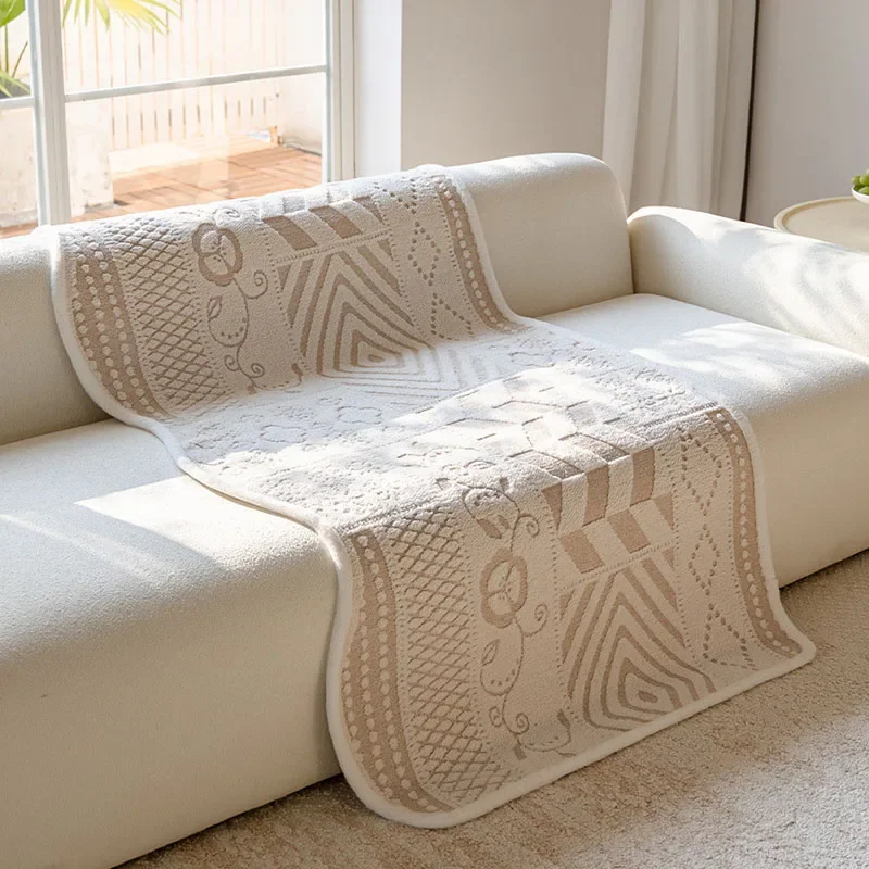 Luxury Irregular Half Velvet Sofa Cushion Plants and Flowers Jacquard Couch Cover for All Seasons Plush Warm Cozy Recliner Cover