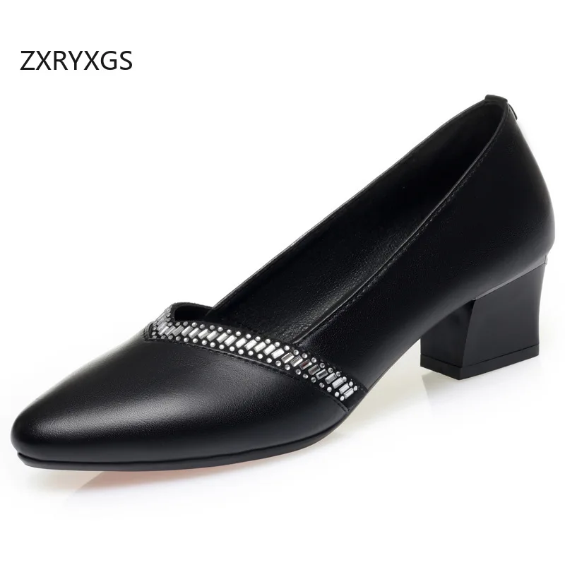 

ZXRYXGS Женская модная обувь из воловьей кожи со стразами и верхним слоем, осень 2023, туфли из натуральной кожи для офисной работы, банкета и свадьбы