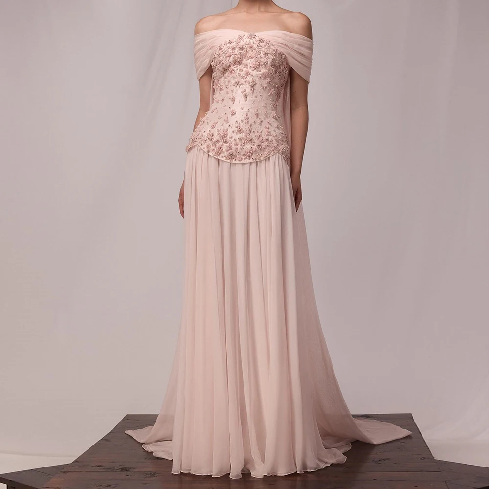Customized Mermaid Evening Dresses Floor-length Off The Shoulder Sleeveless Prom Gown Fashion Flowers Beading Draped Party Gown