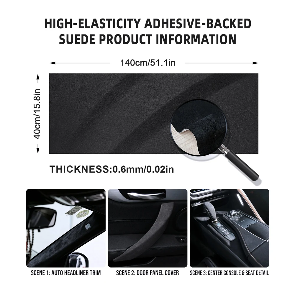 40×140cm High Stretch Peel And Stick Suede Cloth 0.6mm Car Inner Door Handle Wrap Leather Refinish Auto Interior DIY Renovation