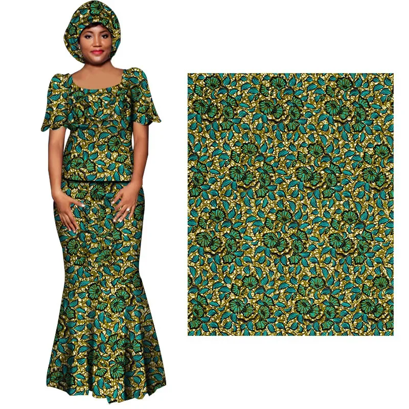 Ankara afrikanischen Polyester druckt grüne Blume Batik Patchwork Stoff echtes Stoff Wachs hochwertige Afrika Näh material 6 Meter