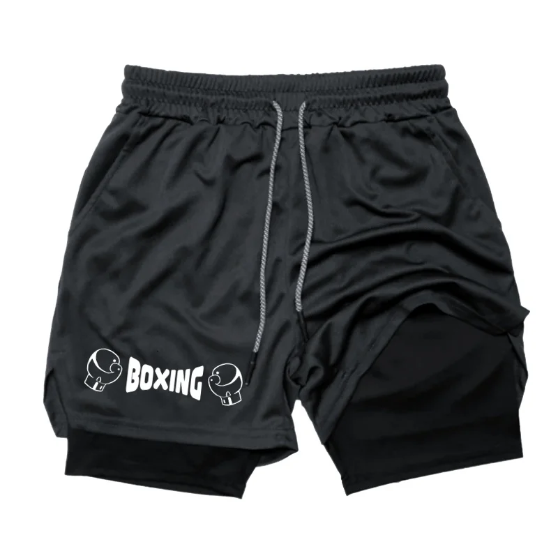 

2026 New Men's Hot Summer Casual Fashion Boxing Shorts Outdoor Fitness 2-in-1 Shorts Breathable Sports Training Shorts