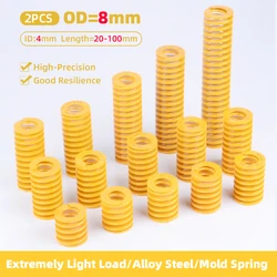 Creamily 2Pcs/Lot Yellow Small Load Mold Spring Compression Spring Steel Outer Diameter 8mm Inner Diameter 4mm Length 20-100mm