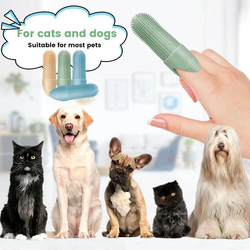 4 Pack Dog Tooth Brush Silicone Dog Finger Toothbrush 360° Cleaning Finger Toothbrush For Dogs