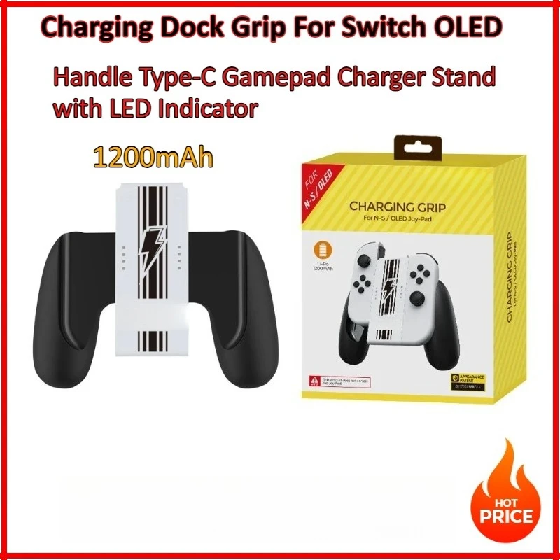 

1200mAh Charging Dock Grip For Switch OLED Joycons Handle Type-C Gamepad Charger Stand with LED Indicator Game Accessories