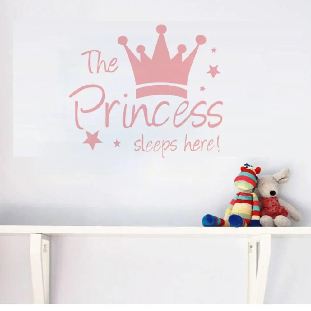 The Princess or Prince Sleeps Here The Crown Custom Girls Boys Room Wall Stickers DIY Wall Decoration Nursery Kids Baby Room