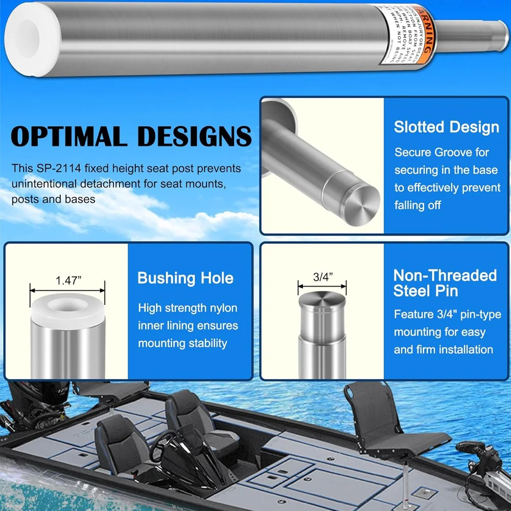 3/4"Boat Seat Pin Post for Most Marine Boat Seat Pedestal Base Mount SP-2114Boat Seat Pedestal Post Lock-in Aluminum Extension P