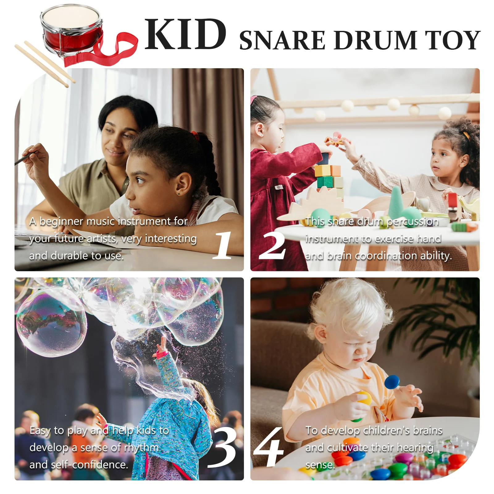 

1Set Toddler Snare Drum Durable Percussion Instrument Developing Musical Skills and Self-Confidence Gift