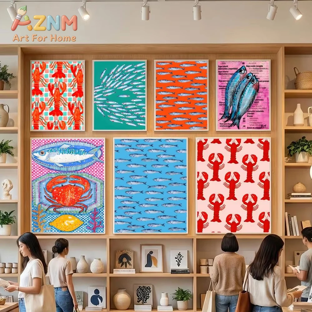 

1 шт. Плакат с мультяшными разноцветными рыбками для декора дома и комнаты